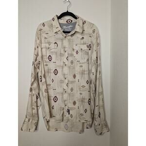 Vintage Retro Wrangler Western Geometric Pearl Snaps Size XL